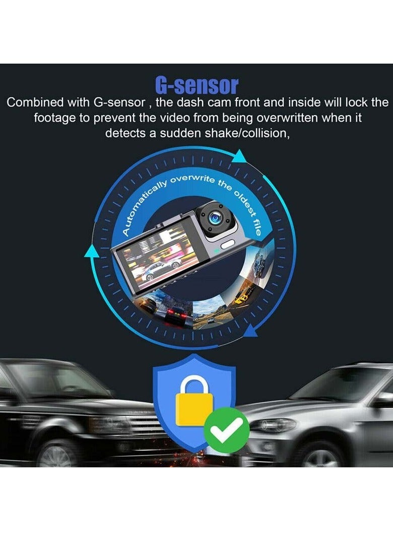 AROAQ 3 Channel Dash Cam, Dashcam Three Way Triple Car Camera with IR Night Vision,  Loop Recording & 2" IPS Screen 1080P Dash Cam Front and Rear Inside, (3 camera with 32G) - Image 4