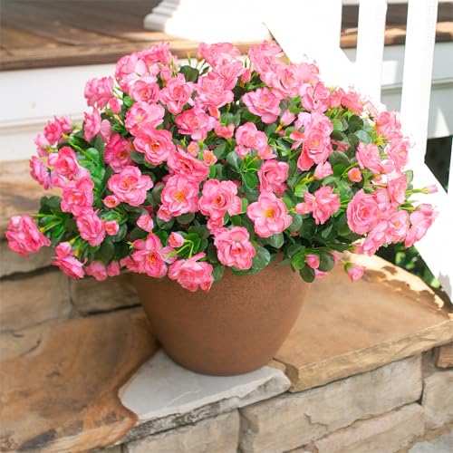 HyeFlora Artificial Faux Outdoor Flowers Plants for Spring Summer Decoration, Fake Silk Camellia UV Resistant Look Real for Planter Outside Front Door Porch Patio Balcony, 3 Large Bundles - Image 2