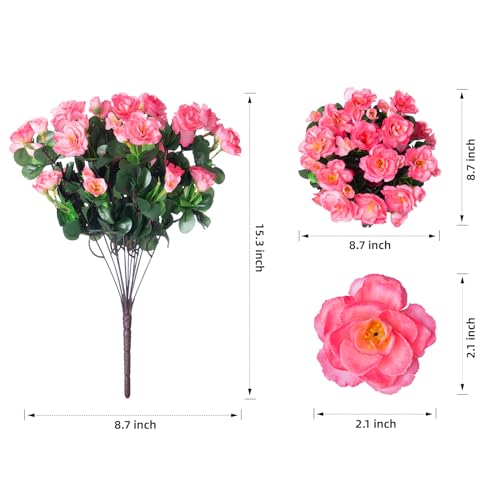 HyeFlora Artificial Faux Outdoor Flowers Plants for Spring Summer Decoration, Fake Silk Camellia UV Resistant Look Real for Planter Outside Front Door Porch Patio Balcony, 3 Large Bundles - Image 4