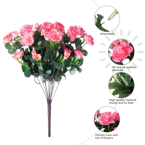 HyeFlora Artificial Faux Outdoor Flowers Plants for Spring Summer Decoration, Fake Silk Camellia UV Resistant Look Real for Planter Outside Front Door Porch Patio Balcony, 3 Large Bundles - Image 5
