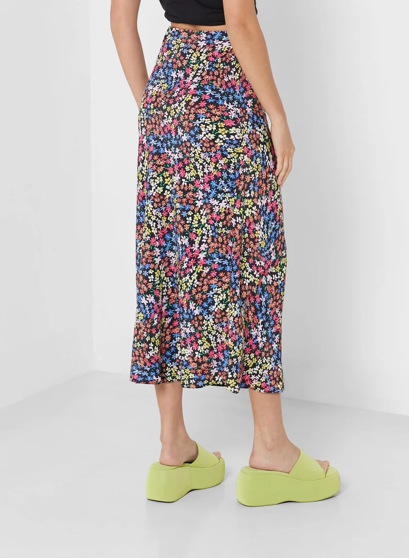 NASTY GAL Floral Print High Waist Skirt
