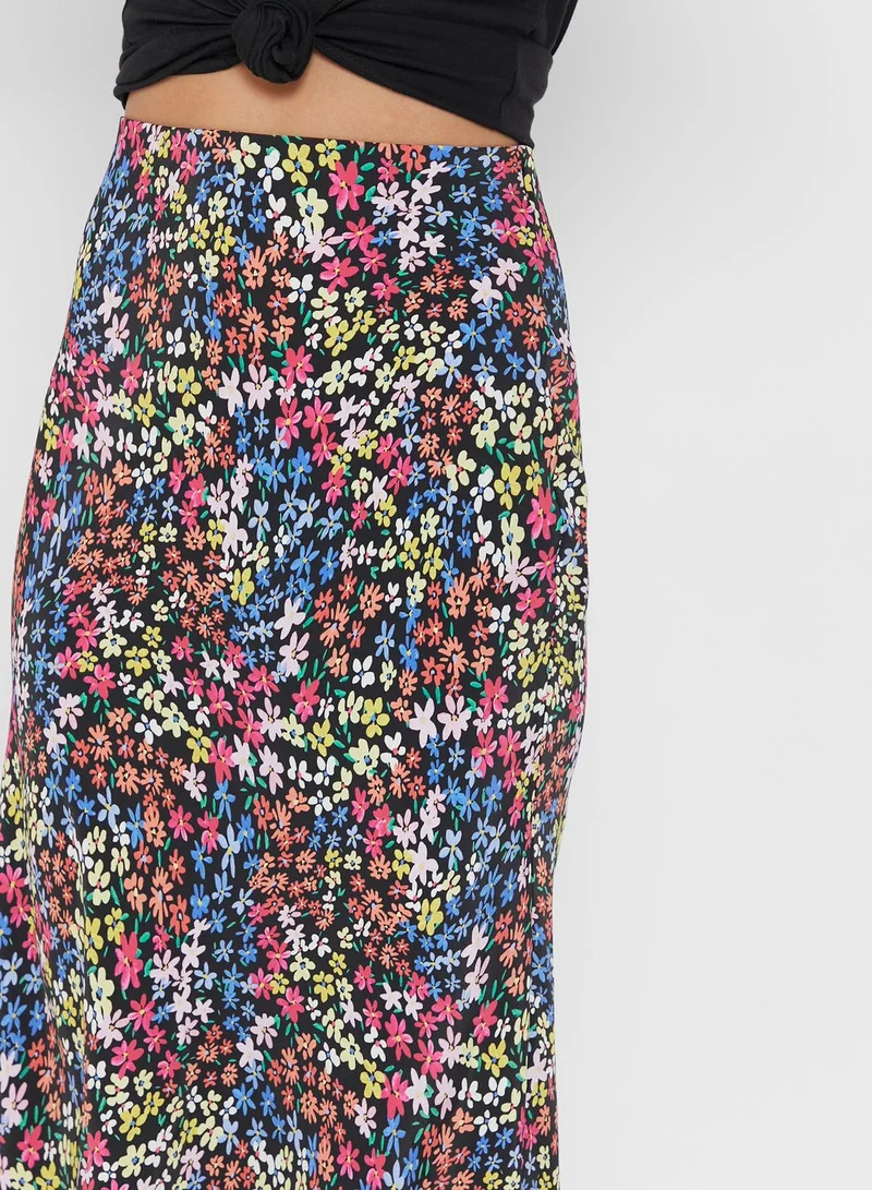 NASTY GAL Floral Print High Waist Skirt