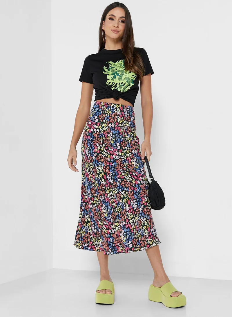 NASTY GAL Floral Print High Waist Skirt