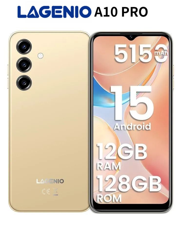 لاجينيو هاتف ذكي Lagenio A10 PRO Smartphone, Unisoc SC9863A1, 6.52-inch HD+ 90Hz Display, 4GB RAM + 128GB Rom, Gold - Image 1