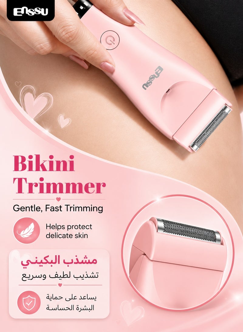 ENSSU Bikini Trimmer for Women - 2 in 1 Pubic Hair Trimmer IPX7 Waterproof, Razors for Women with LED Light & USB Charge, Painless Electric Shaver with Ceramic Blade for Bikini Legs Arm Underarm - Image 2