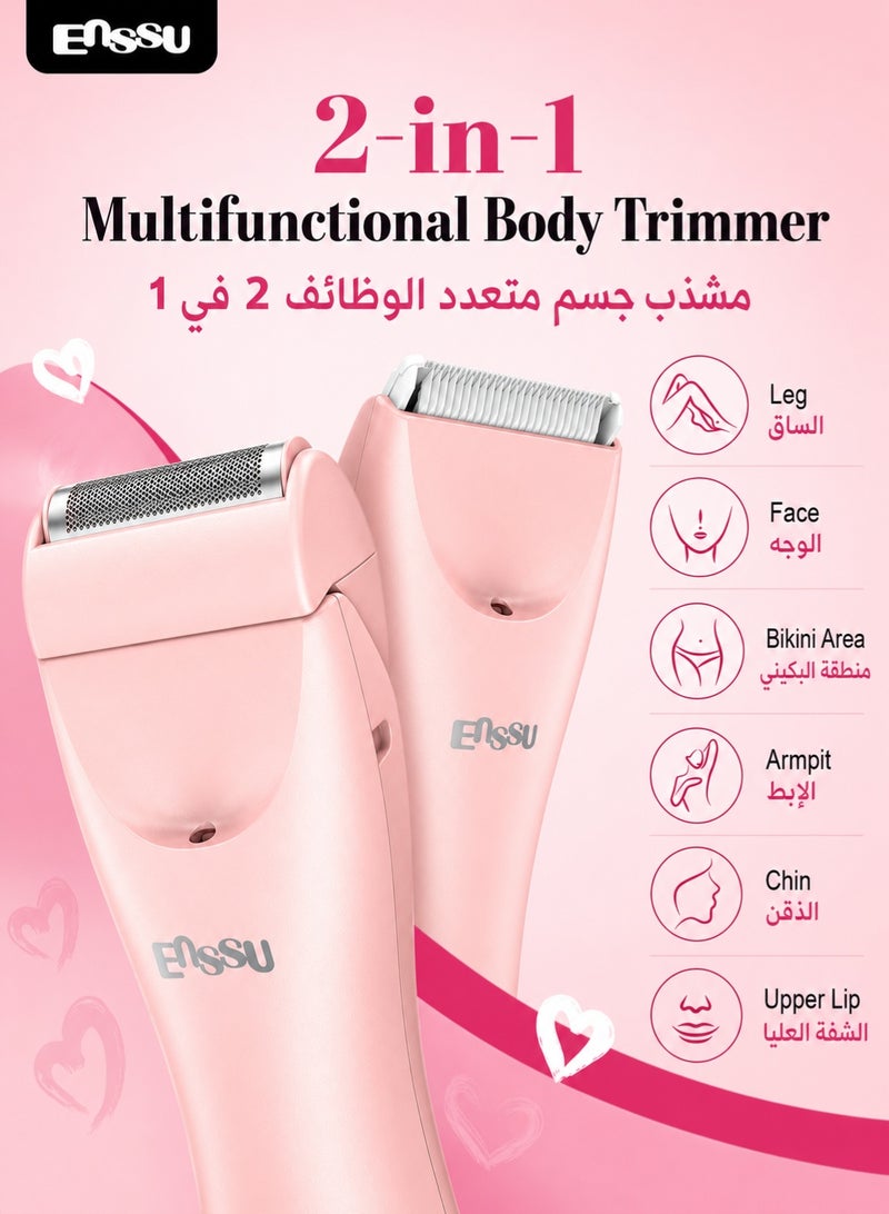 ENSSU Bikini Trimmer for Women - 2 in 1 Pubic Hair Trimmer IPX7 Waterproof, Razors for Women with LED Light & USB Charge, Painless Electric Shaver with Ceramic Blade for Bikini Legs Arm Underarm - Image 3