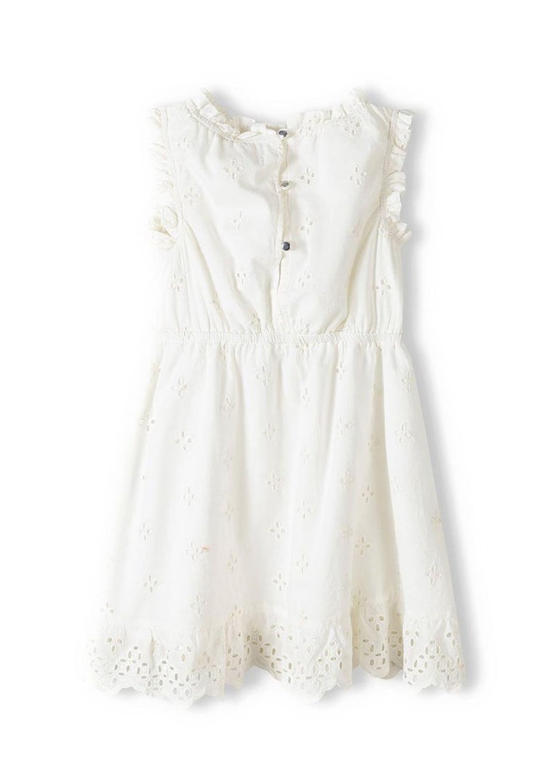 مينوتي فستان أبيض بناتي قطن مطرز بأكمام كشكش - Image 3