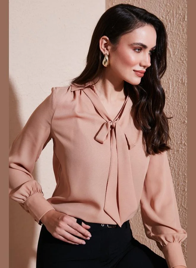 Lela Lela Tie Detail V-Neck Chiffon Shirt Women's SHIRT 611BZ0047