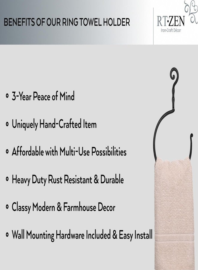 RTZEN Matte Black Hand Towel Ring - Wrought Iron Product for Bathroom - Decorative Hand Towel Holder for Kitchen - Farmhouse Home Decor Accessories - Image 2