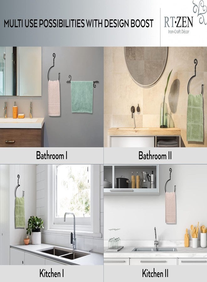 RTZEN Matte Black Hand Towel Ring - Wrought Iron Product for Bathroom - Decorative Hand Towel Holder for Kitchen - Farmhouse Home Decor Accessories - Image 5