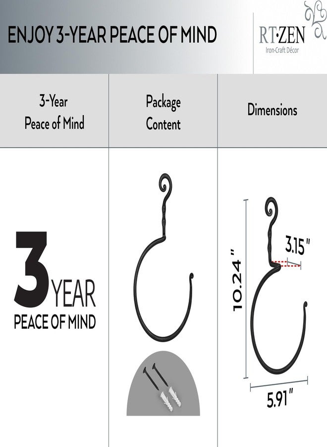 RTZEN Matte Black Hand Towel Ring - Wrought Iron Product for Bathroom - Decorative Hand Towel Holder for Kitchen - Farmhouse Home Decor Accessories - Image 4