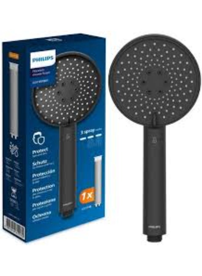 Philips Water رأس دش محمول بفلتر ACF من فيليبس، ثلاثة خيارات للرش، يقلل الكلور والشوائب (أسود) - Image 1