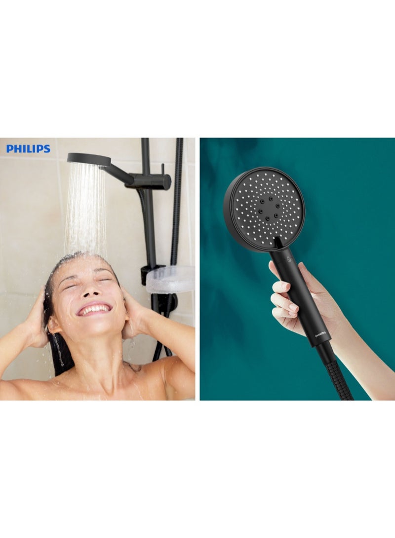 Philips Water رأس دش محمول بفلتر ACF من فيليبس، ثلاثة خيارات للرش، يقلل الكلور والشوائب (أسود) - Image 3