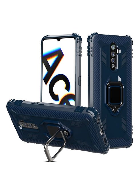Case Cover For Realme X2 Pro / Reno Ace Carbon Fiber Protective Case with 360 Degree Rotating Ring Holder Blue