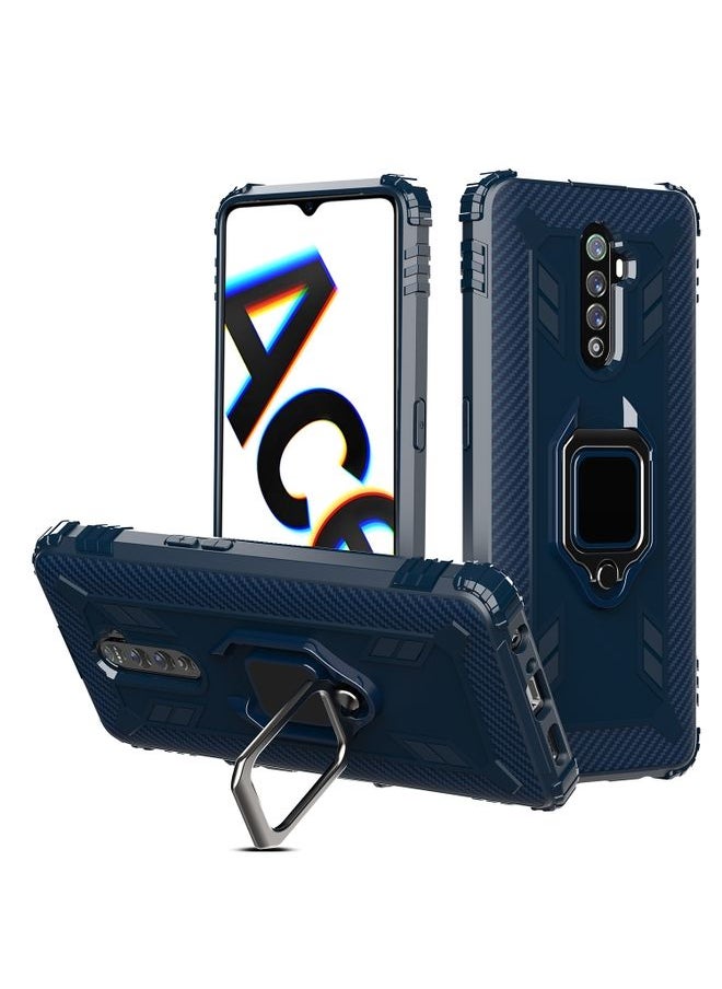 HuHa - Case Cover For Realme X2 Pro / Reno Ace Carbon Fiber Protective Case with 360 Degree Rotating Ring Holder Blue - Image 1