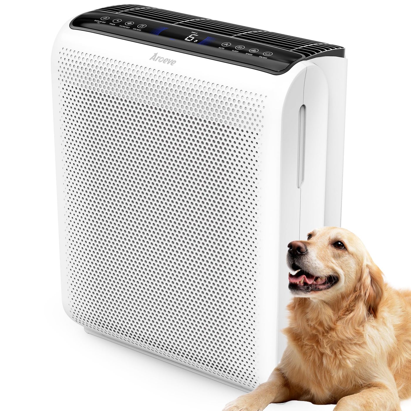AROEVE Air Purifiers for Bedroom Home Large Room Up to 1504 Ft 5 Layer Filter for Smoke Pollen Allergies Pet Dander Odor Air Quality Monitor Sleep Mode Timer for Office Dorm Kitchen MK07 White