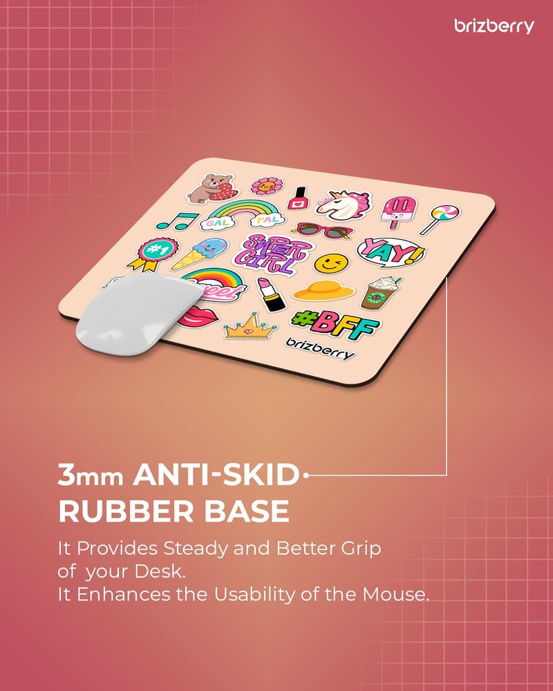 ARTBRIZ ® Brizberry® Mouse Pad, Sticker Design, Kids Boys Girls Premium Anti Skid Rubber Base for Desktop Laptop Gaming Professional 240X210X3mm (122S - Pack of 1) - Image 4