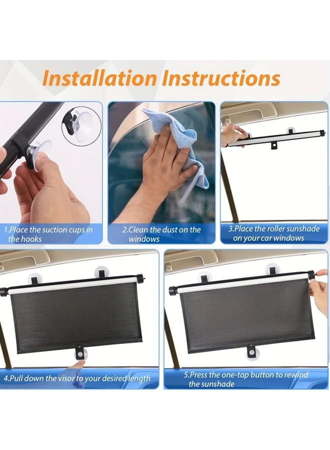 Durable Car Side Window Sunshade 2pcs Retractable Easy Install Black Grid Plain Weave - Image 2