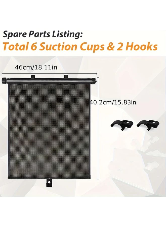 Durable Car Side Window Sunshade 2pcs Retractable Easy Install Black Grid Plain Weave - Image 3