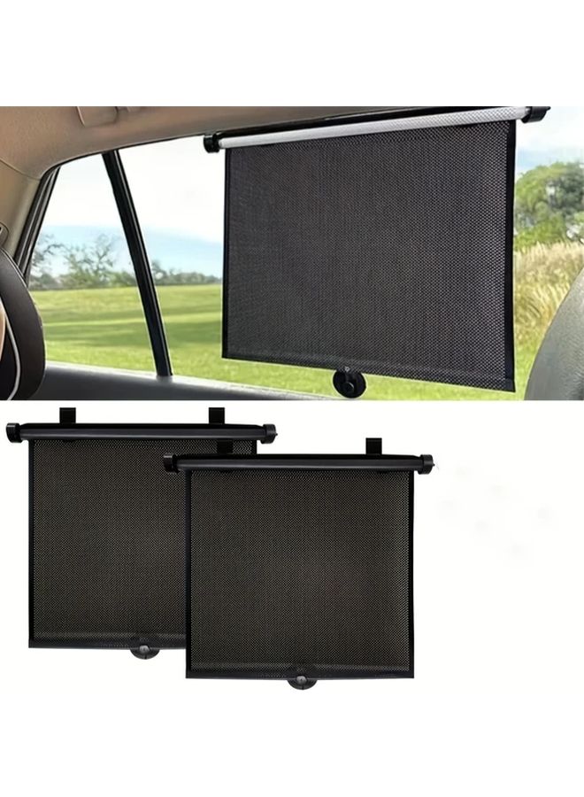 Durable Car Side Window Sunshade 2pcs Retractable Easy Install Black Grid Plain Weave - Image 1