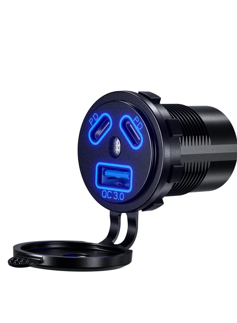 Captaintech Type C USB Car Charger Quick Charge Dual Port Fast Socket Power Waterproof 12V/24V Marine Boat Motorcycle Adapter with LED Voltmeter for Truck - Image 1