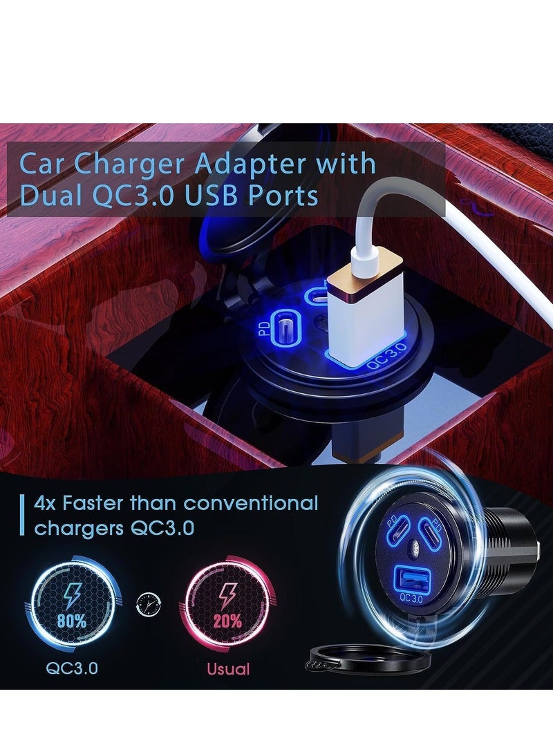 Captaintech Type C USB Car Charger Quick Charge Dual Port Fast Socket Power Waterproof 12V/24V Marine Boat Motorcycle Adapter with LED Voltmeter for Truck - Image 4
