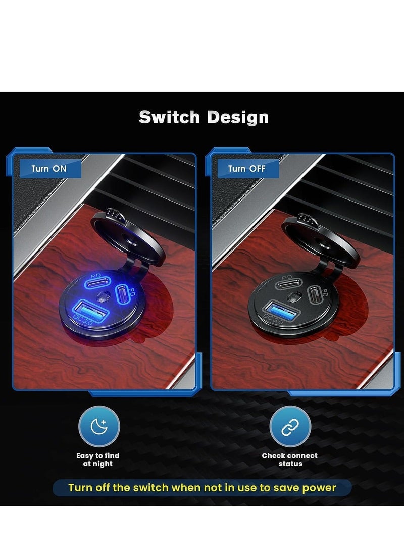 Captaintech Type C USB Car Charger Quick Charge Dual Port Fast Socket Power Waterproof 12V/24V Marine Boat Motorcycle Adapter with LED Voltmeter for Truck - Image 3