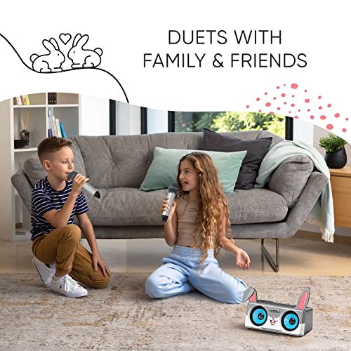 MASINGO Rabbit Karaoke Machine for Kids, Children and Toddlers with 2 Wireless Bluetooth Microphones, Portable PA Speaker System Includes Lyrics Display Phone Holder, TV Cable and Singer Vocal Removal Mode - Image 2