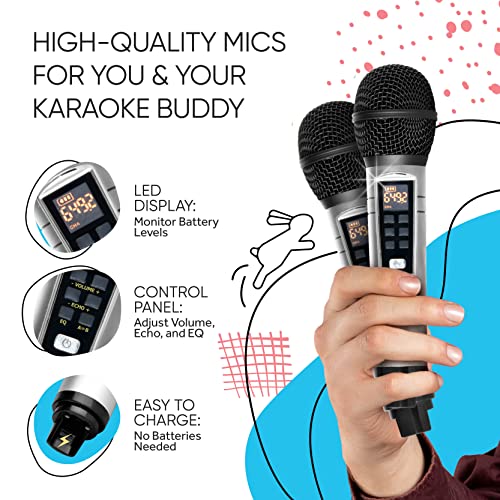 MASINGO Rabbit Karaoke Machine for Kids, Children and Toddlers with 2 Wireless Bluetooth Microphones, Portable PA Speaker System Includes Lyrics Display Phone Holder, TV Cable and Singer Vocal Removal Mode - Image 4