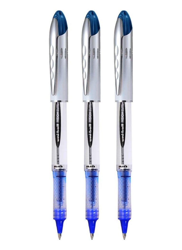 Uniball Uni-Ball Vision Elite UB-200 Liquid Ink Rollerball Pen - Pack of 3 - Blue  - Image 1