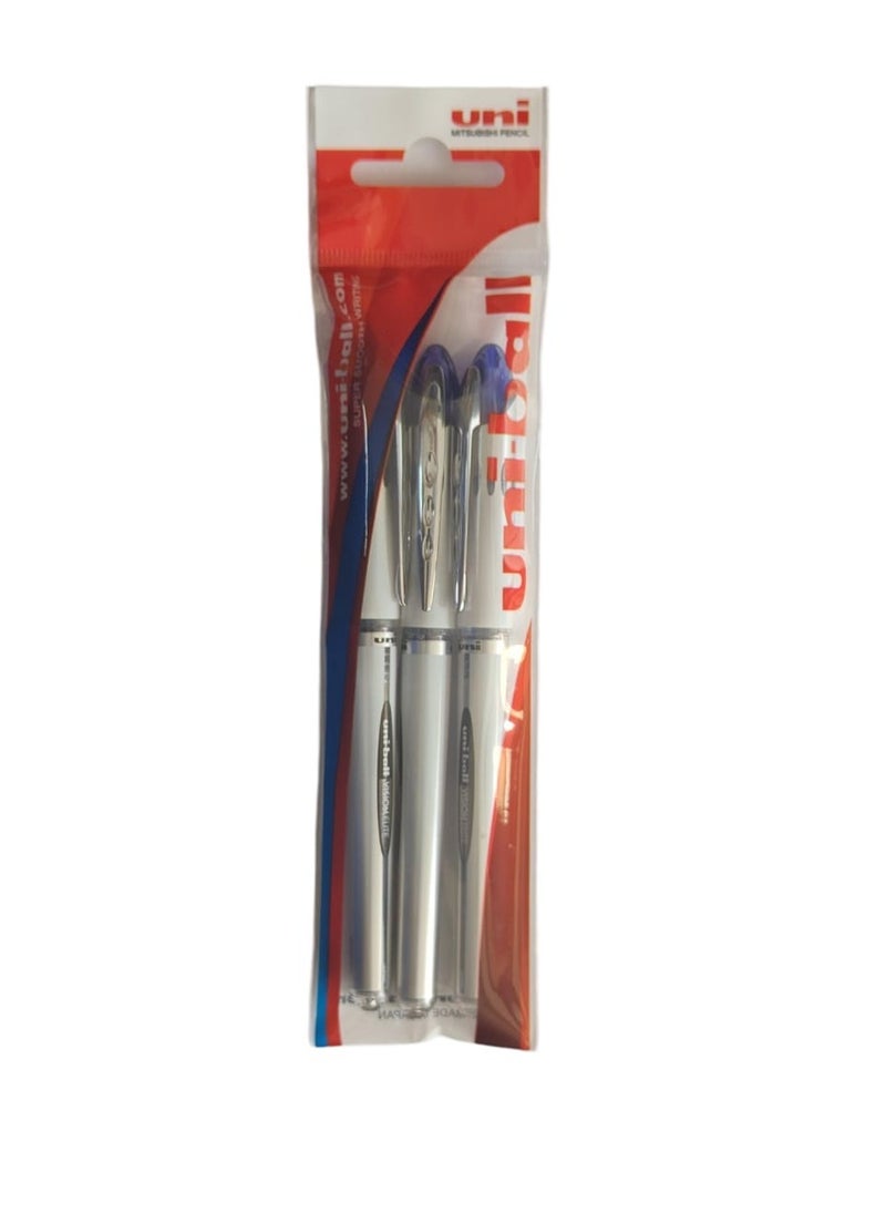 Uniball Uni-Ball Vision Elite UB-200 Liquid Ink Rollerball Pen - Pack of 3 - Blue  - Image 3