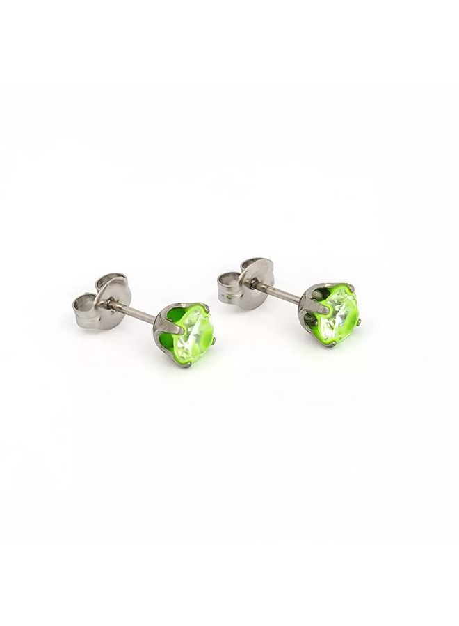 Studex 5MM Cubic Zirconia Neon Green Allergy-Free Stainless Steel Ear Studs - Image 2