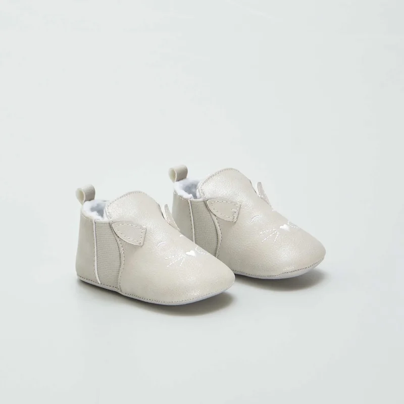 Kiabi Faux Fur-Lined Slipper Booties With Animal Design Grey