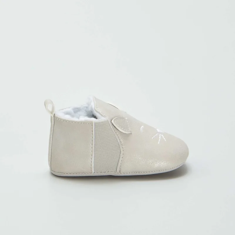 Kiabi Faux Fur-Lined Slipper Booties With Animal Design Grey