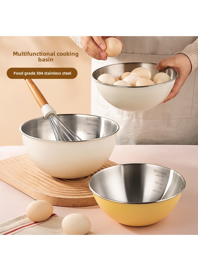 Egg Bowl Stainless Steel 304 Food Grade Kneading Baking Special Bowl Basin Household Kitchen Dish Washing Dishes And Noodles-Color:Cream Yellow-22CM  - Image 2