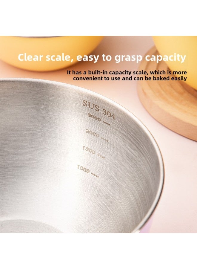 Egg Bowl Stainless Steel 304 Food Grade Kneading Baking Special Bowl Basin Household Kitchen Dish Washing Dishes And Noodles-Color:Cream Yellow-22CM  - Image 5