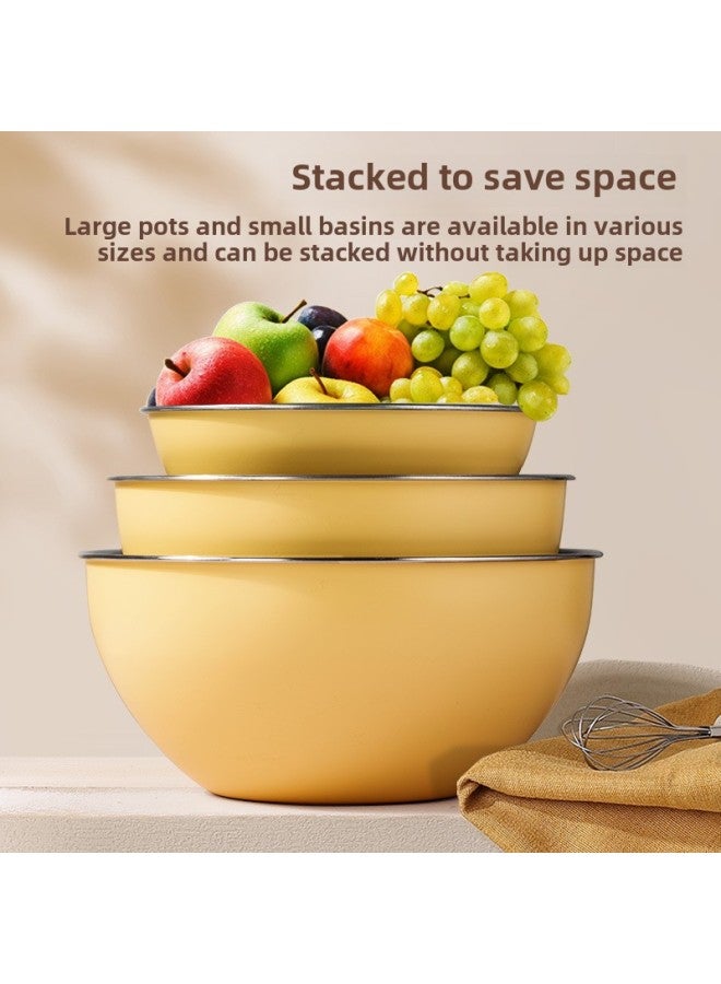 Egg Bowl Stainless Steel 304 Food Grade Kneading Baking Special Bowl Basin Household Kitchen Dish Washing Dishes And Noodles-Color:Cream Yellow-22CM  - Image 4
