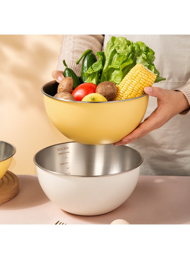 Egg Bowl Stainless Steel 304 Food Grade Kneading Baking Special Bowl Basin Household Kitchen Dish Washing Dishes And Noodles-Color:Cream Yellow-22CM  - Image 3