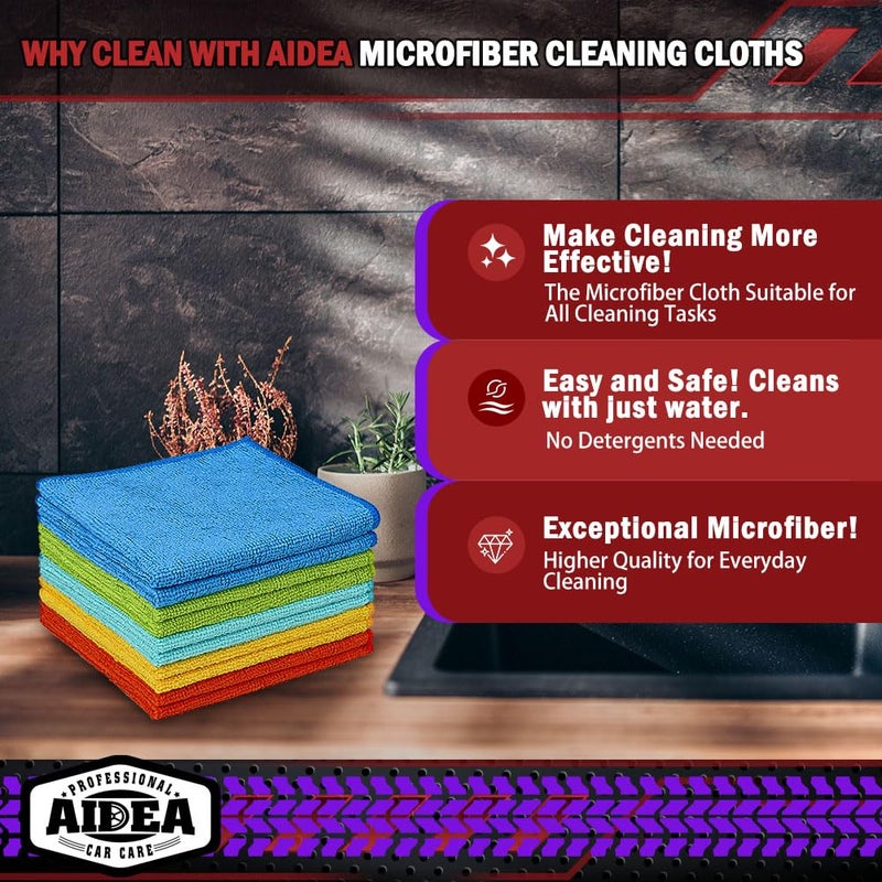 AIDEA Microfiber Cleaning Cloth 20PK, Microfiber Towels for Cars, Dusting Cloth Cleaning Rags for SUVs, House, Kitchen, Window, Workshops, Cleaning Supplies 12"Ã—12" - Image 2