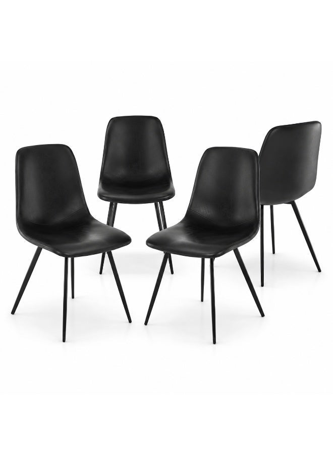Sinyin Set of 4 Modern Dining Chairs Upholstered PU Leather Kitchen Chairs with Ergonomic Curved Back, Waterproof Faux Leather Seat, Sturdy Metal Legs, Dining Room Chairs for Home Restaurant Cafe, Black - Image 1