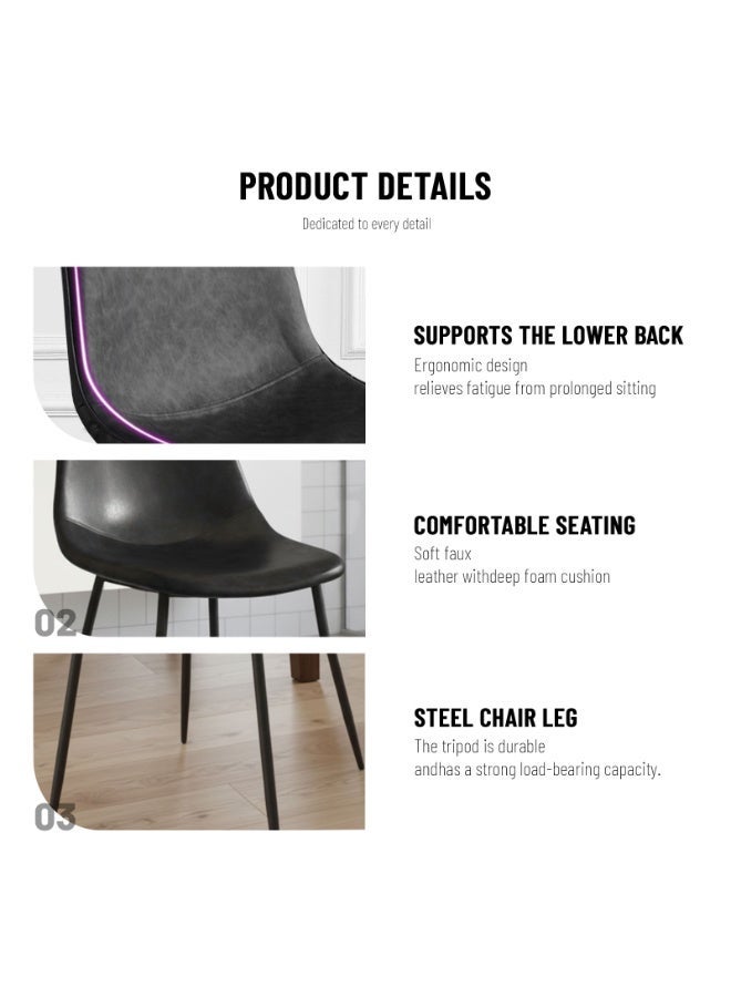 Sinyin Set of 4 Modern Dining Chairs Upholstered PU Leather Kitchen Chairs with Ergonomic Curved Back, Waterproof Faux Leather Seat, Sturdy Metal Legs, Dining Room Chairs for Home Restaurant Cafe, Black - Image 5