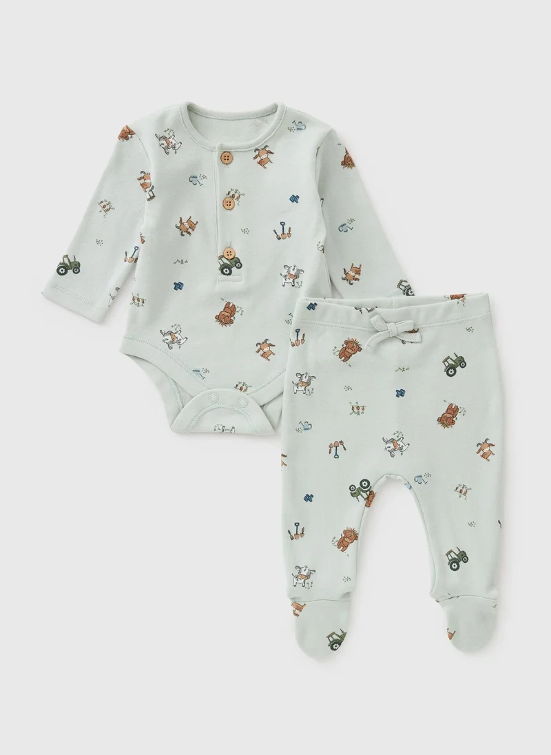 Matalan Baby Green Farmer Bodysuit & Leggings Set