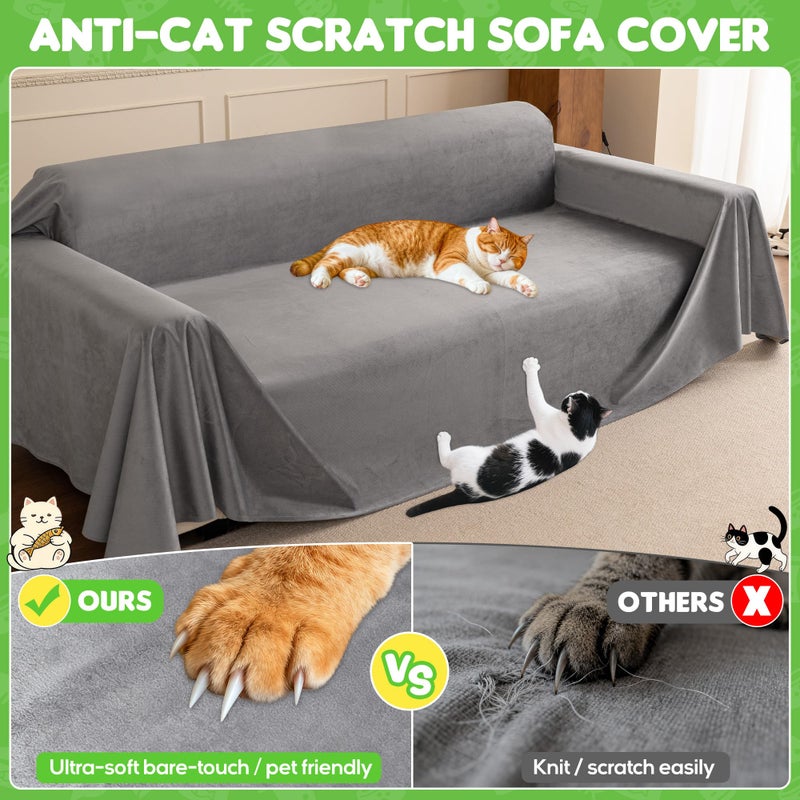 Loiion Velvet Sofa Cover, Ultra Soft Waterproof Non-Slip Couch Cover for Pets, Cat-Scratch Resistant Couch Cover, Pet & Kid Proof Scratch & Hair Resistant Washable Furniture Protector 134"X71" Grey - Image 2