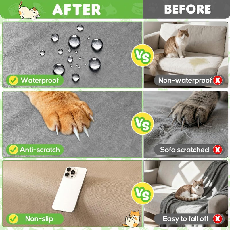 Loiion Velvet Sofa Cover, Ultra Soft Waterproof Non-Slip Couch Cover for Pets, Cat-Scratch Resistant Couch Cover, Pet & Kid Proof Scratch & Hair Resistant Washable Furniture Protector 134"X71" Grey - Image 4