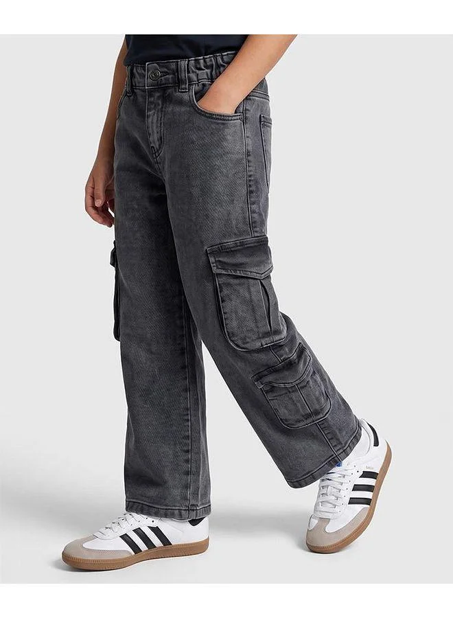 Primo Gino Primo Gino Woven Full Length Solid Jeans with Cargo Pockets - Grey