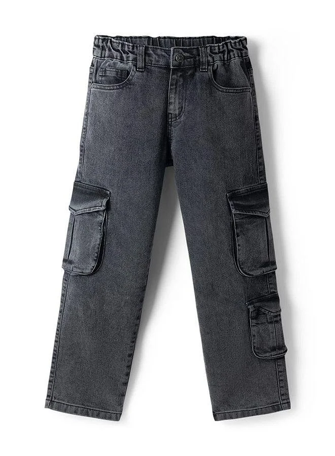 Primo Gino Primo Gino Woven Full Length Solid Jeans with Cargo Pockets - Grey