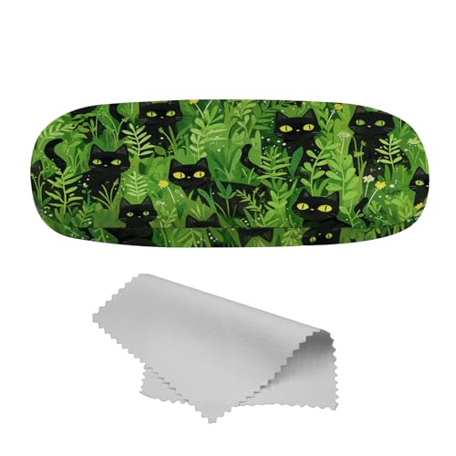 Cabreche Glasses Case Hard Shell Eyeglass Portable Glasses Eyeglasses Holder Box with Cleaning Cloth Women Girls Men Cute-Black Cat - Image 1
