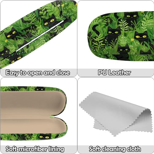 Cabreche Glasses Case Hard Shell Eyeglass Portable Glasses Eyeglasses Holder Box with Cleaning Cloth Women Girls Men Cute-Black Cat - Image 4