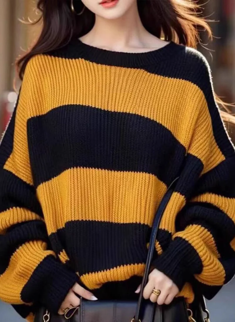 YUNIQEE Black  Colourblocked Long Sleeves Round Neck Pullover Sweaters