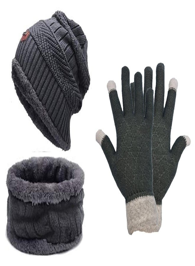 BeFall Woolen Beanie/Winter Cap & Neck Warmer (Muffler) Touchscreen Gloves Set Combo Winters for Men & Women | Winter Woolen Cap - Image 2